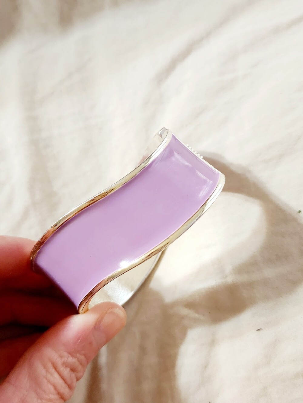 Lavender Enamel Silver-Tone Hinged Cuff Bracelet